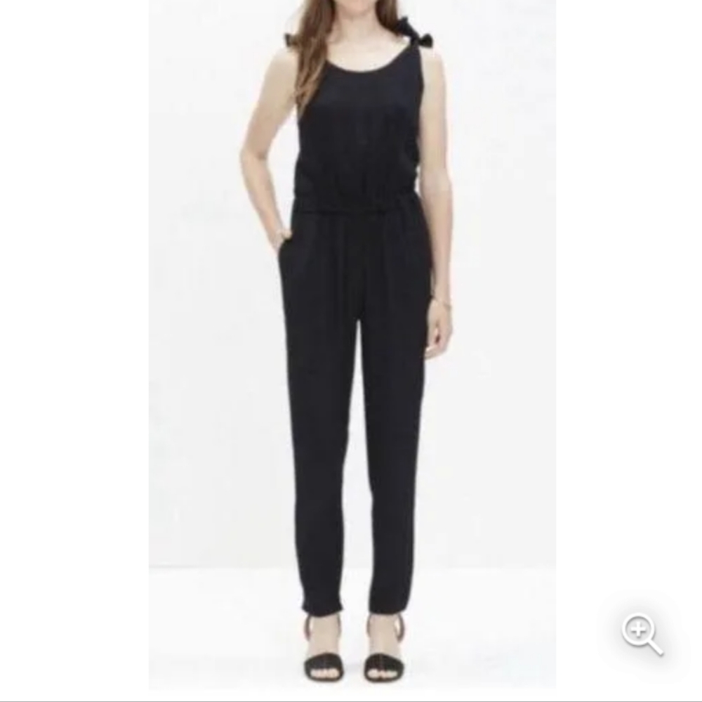 Madewell Jumpsuit Womens S Black Tie Strap 70s Preppy Minimalist Casual